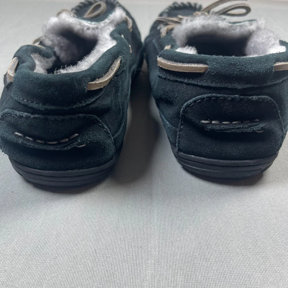 L.L.Bean Wicked Good Men's 11M Black Suede Shearling Moccasin Slippers